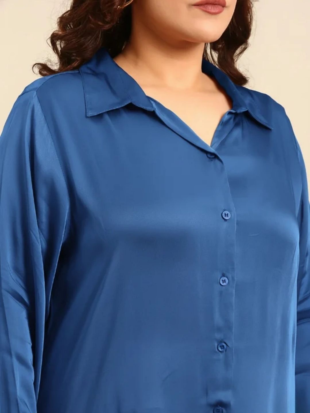Lapis Satin Button Down Shirt