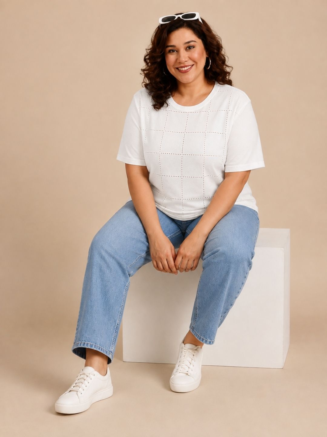 White Oversized Cotton Embroidered Top