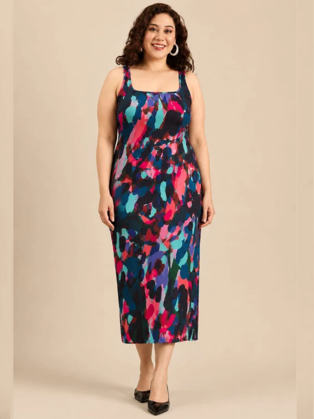 Abstract Neon Printed Bodycon Dress