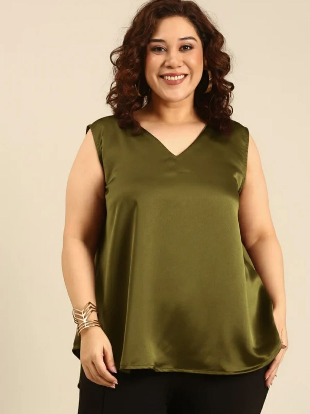 Olive Sleeveless Satin Top