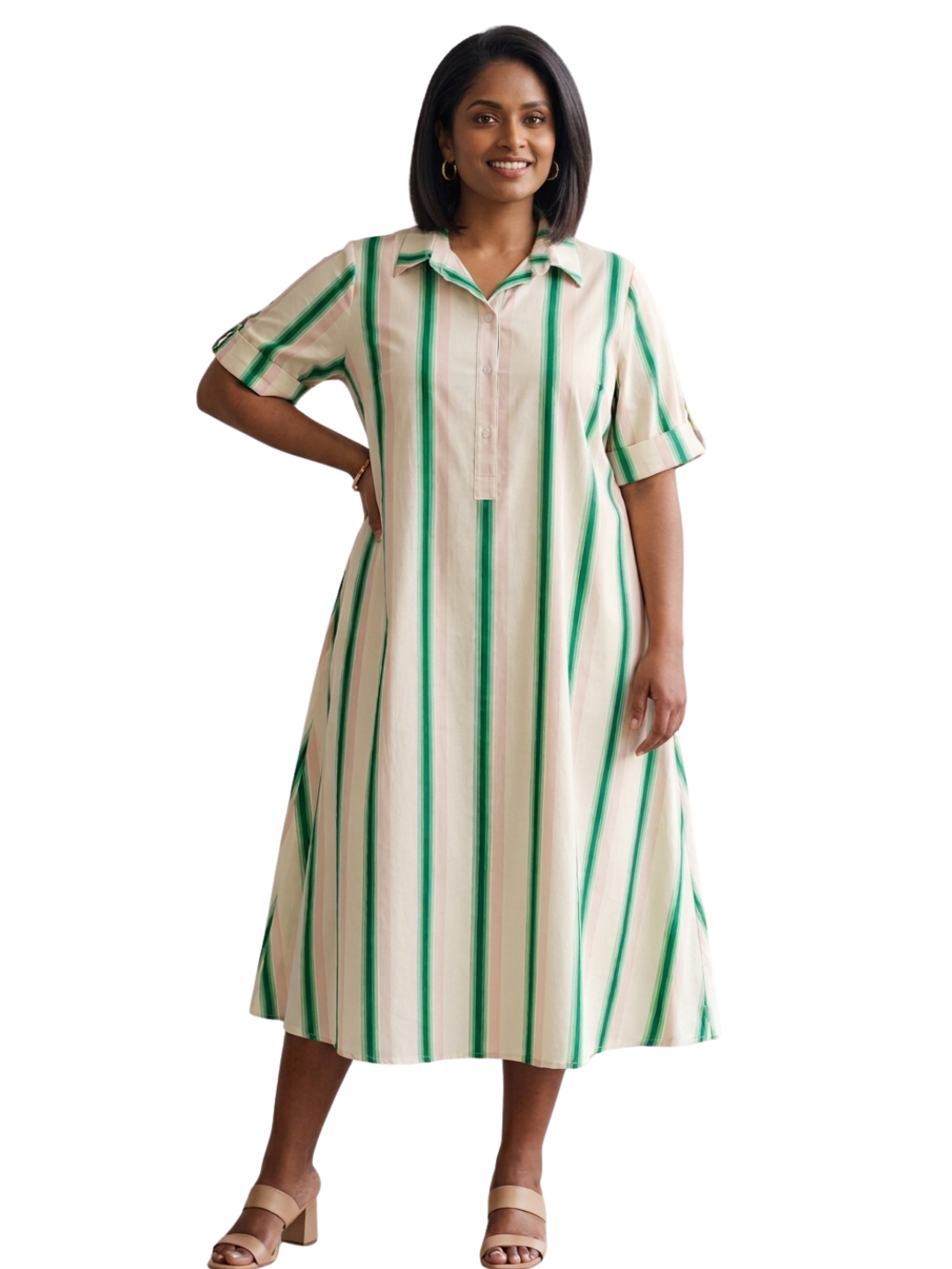 Green Striped Shirt Dress