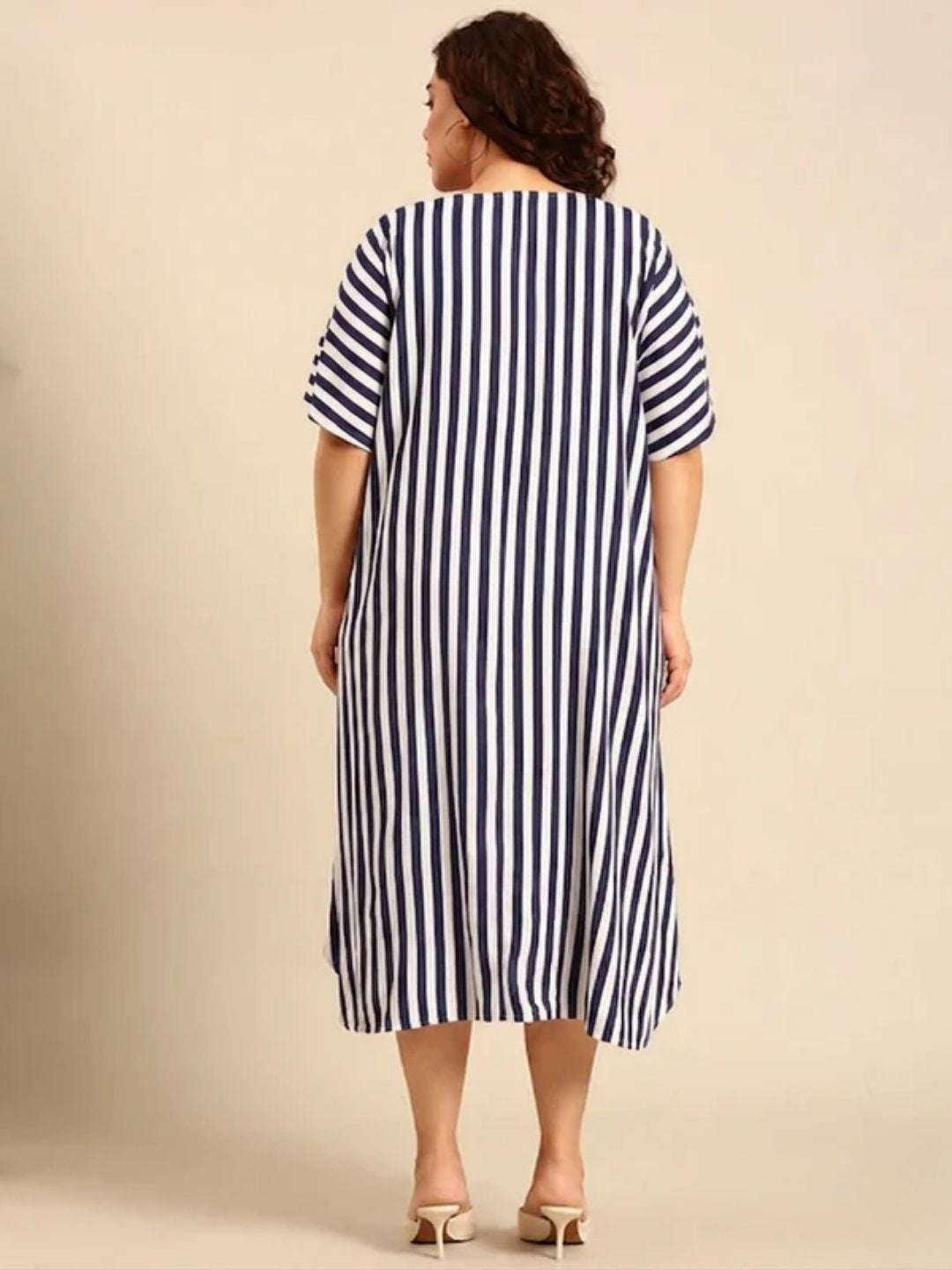 Navy White Striped A-Line Dress