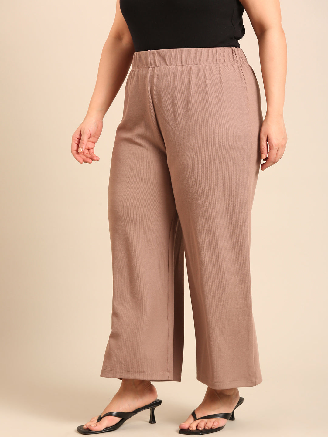 Beige Ribbed Palazzo