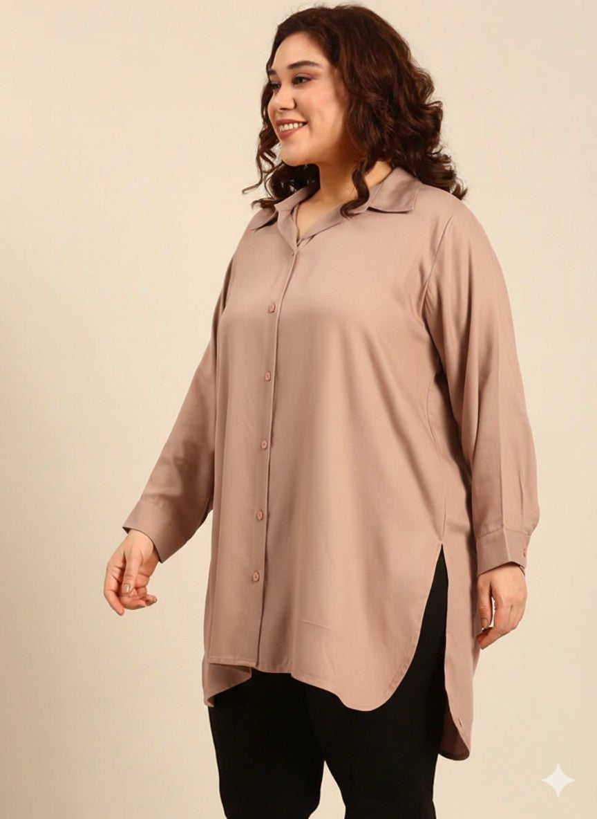 Beige Twill Long Line Shirt3