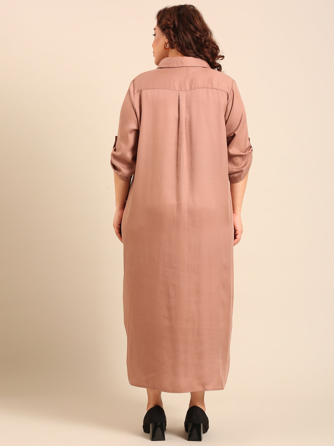 Beige Twill Maxi Shirt Dress-4