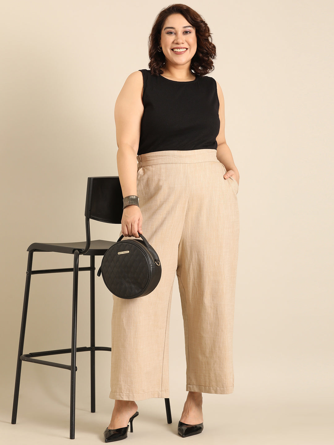 Beige wide leg palazzo