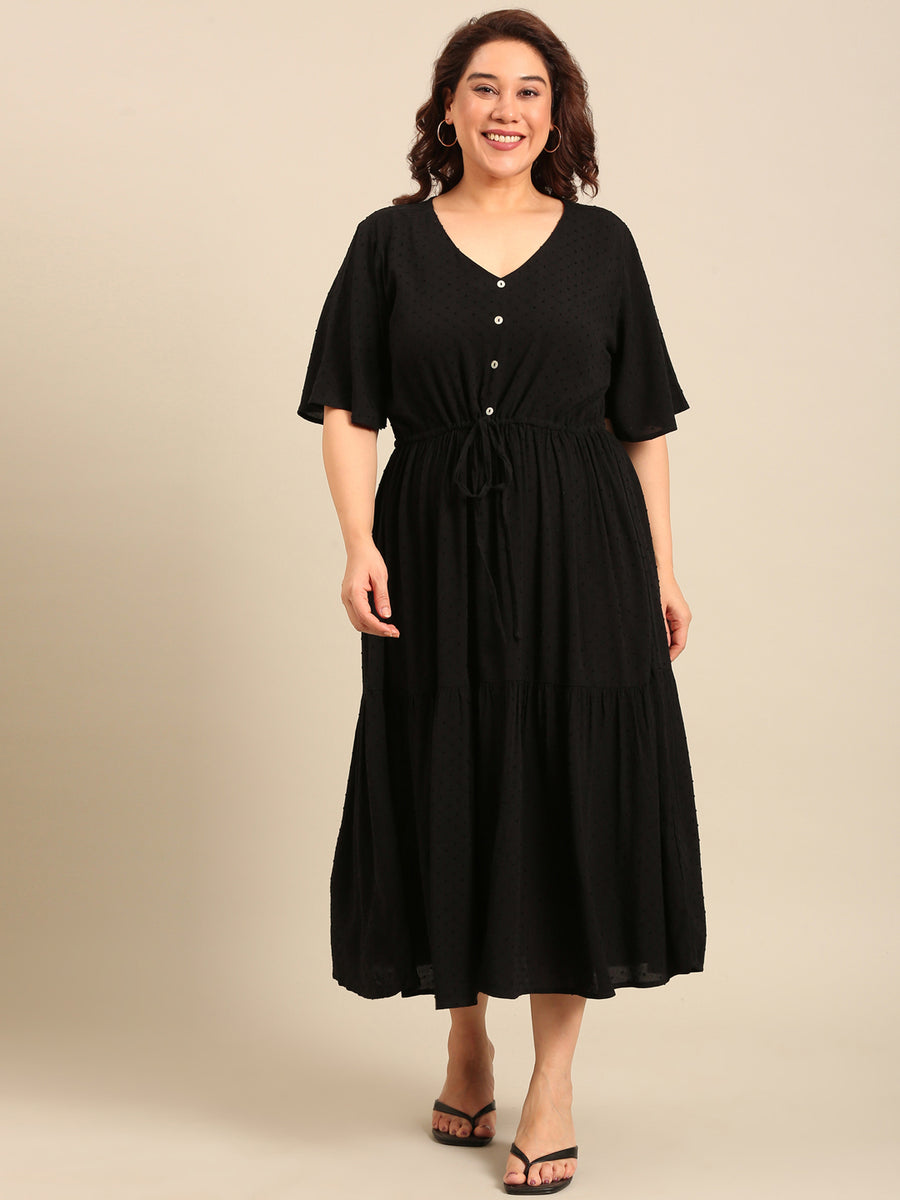 midi dress nibras gamis black dobby With Waist Tie Shift dress