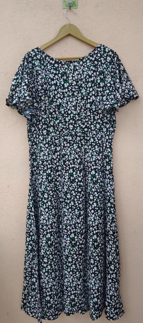 Black Floral Print Midi Dress