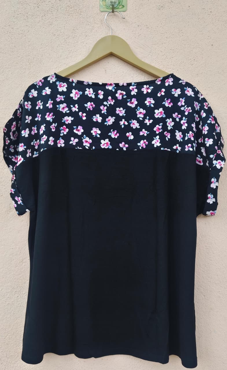 Black Floral Round Neck Top