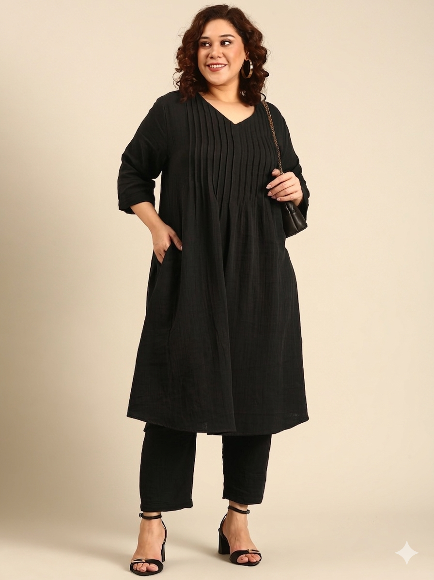 Black  PinTuck Co-ord Set (2 Piece)