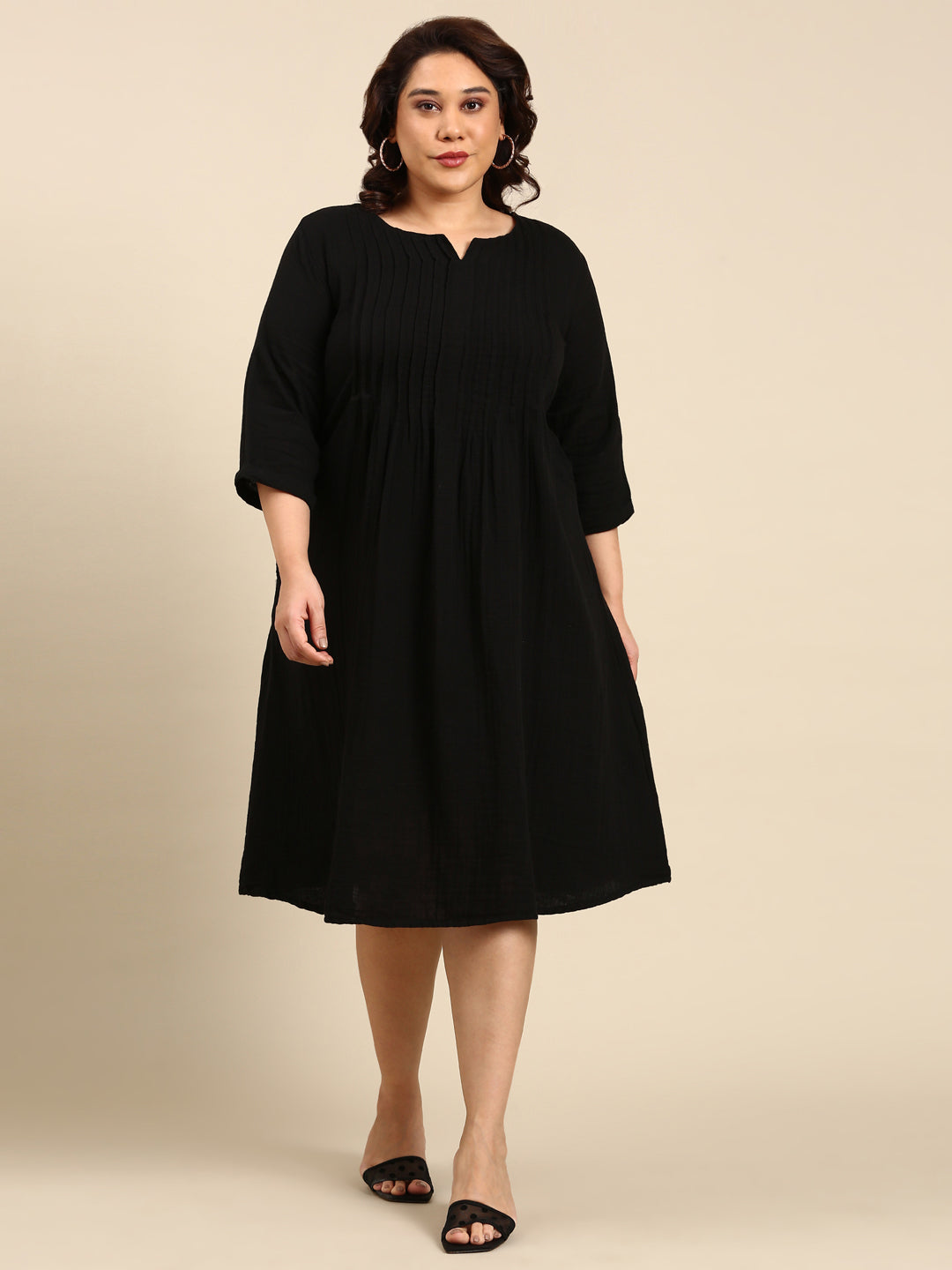Black Pintuck Solid Dress