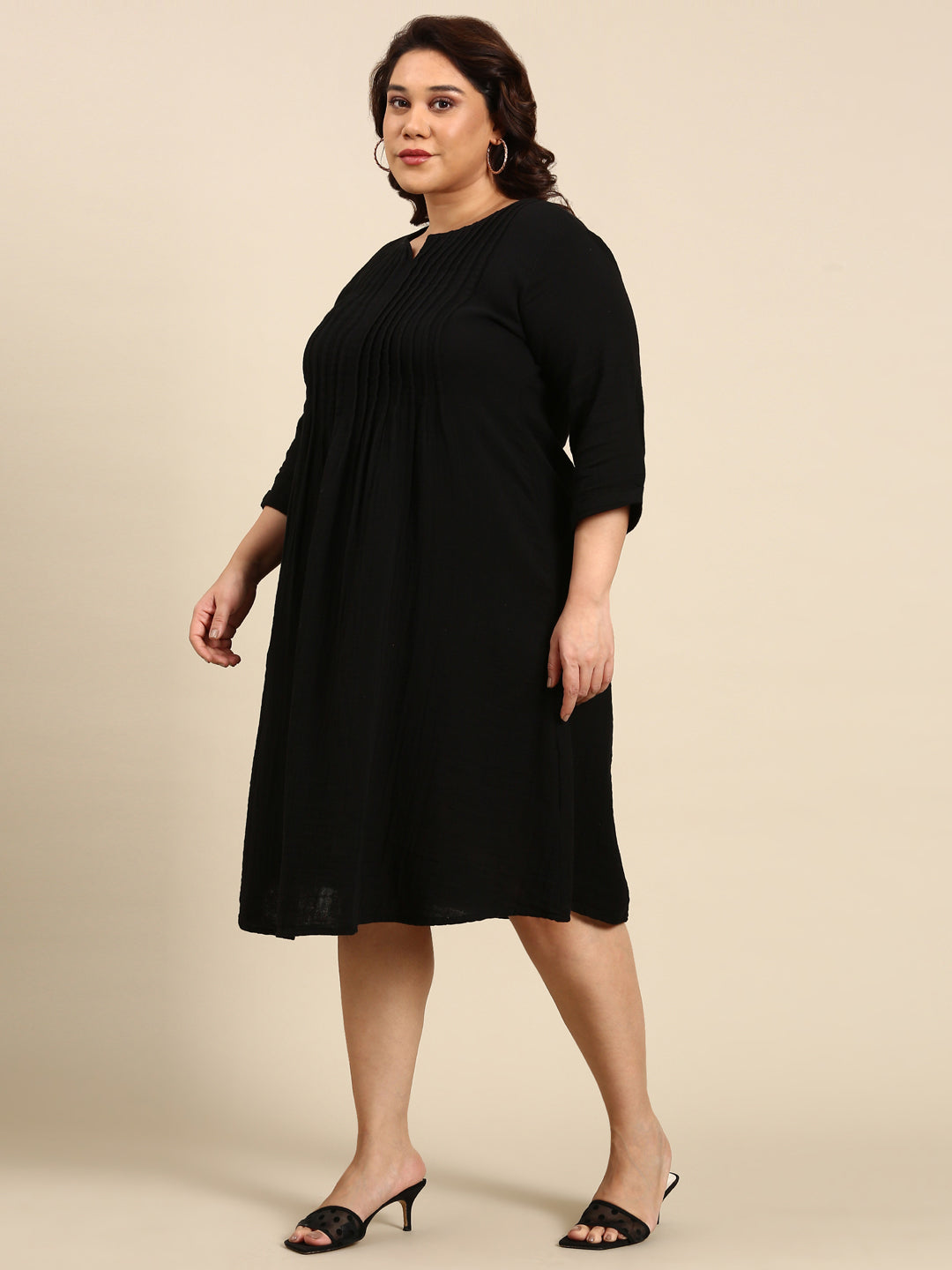 Black Pintuck Solid Dress