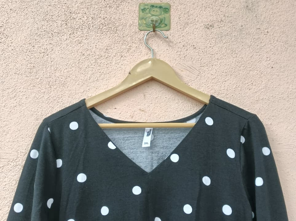 Black Polka-Dot V-Neck Midi Dress