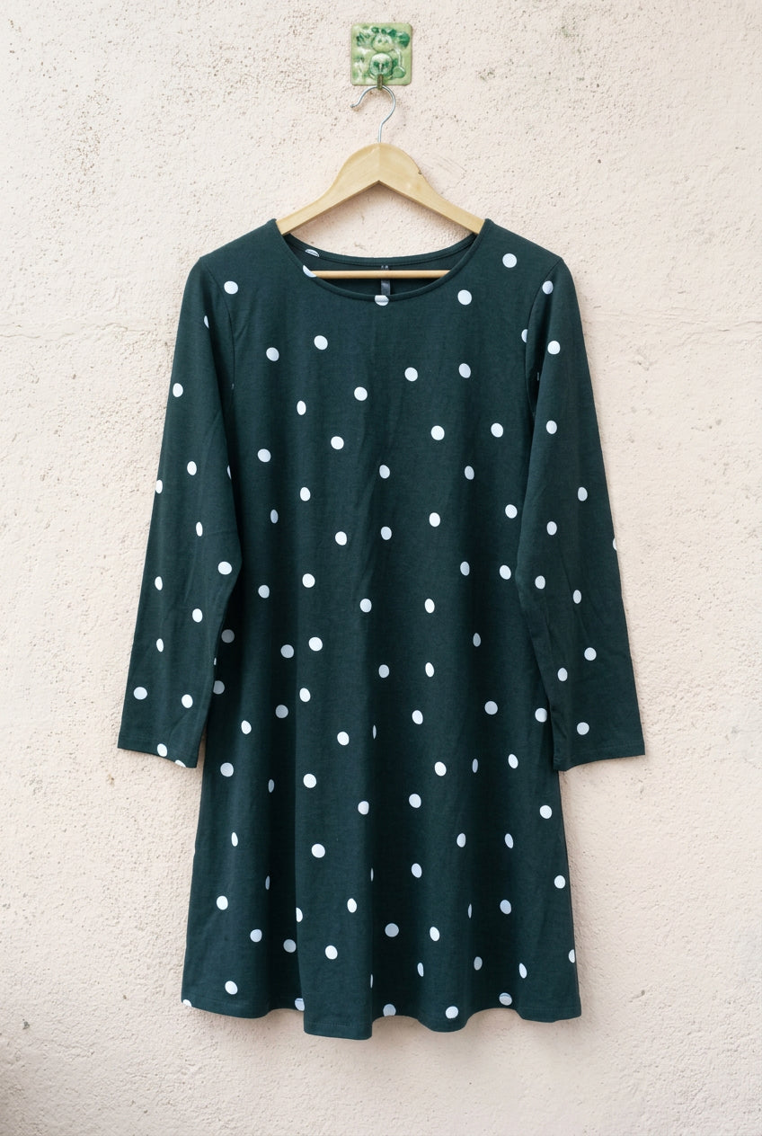 Black Polka-Dot V-Neck Midi Dress