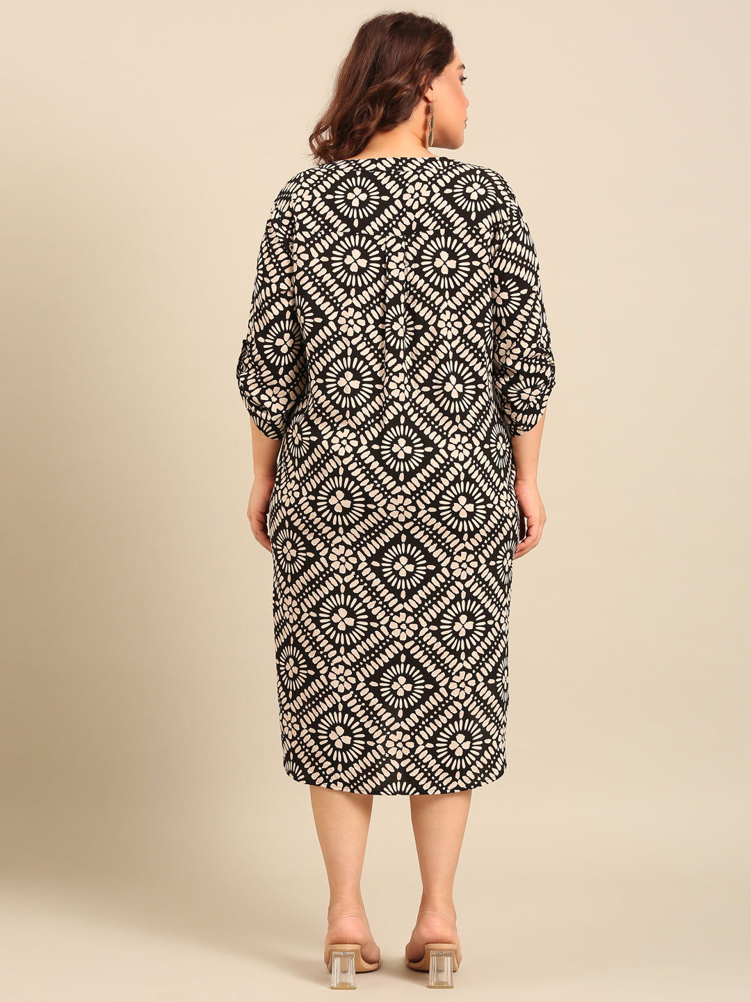 Black Shell Print Midi Dress