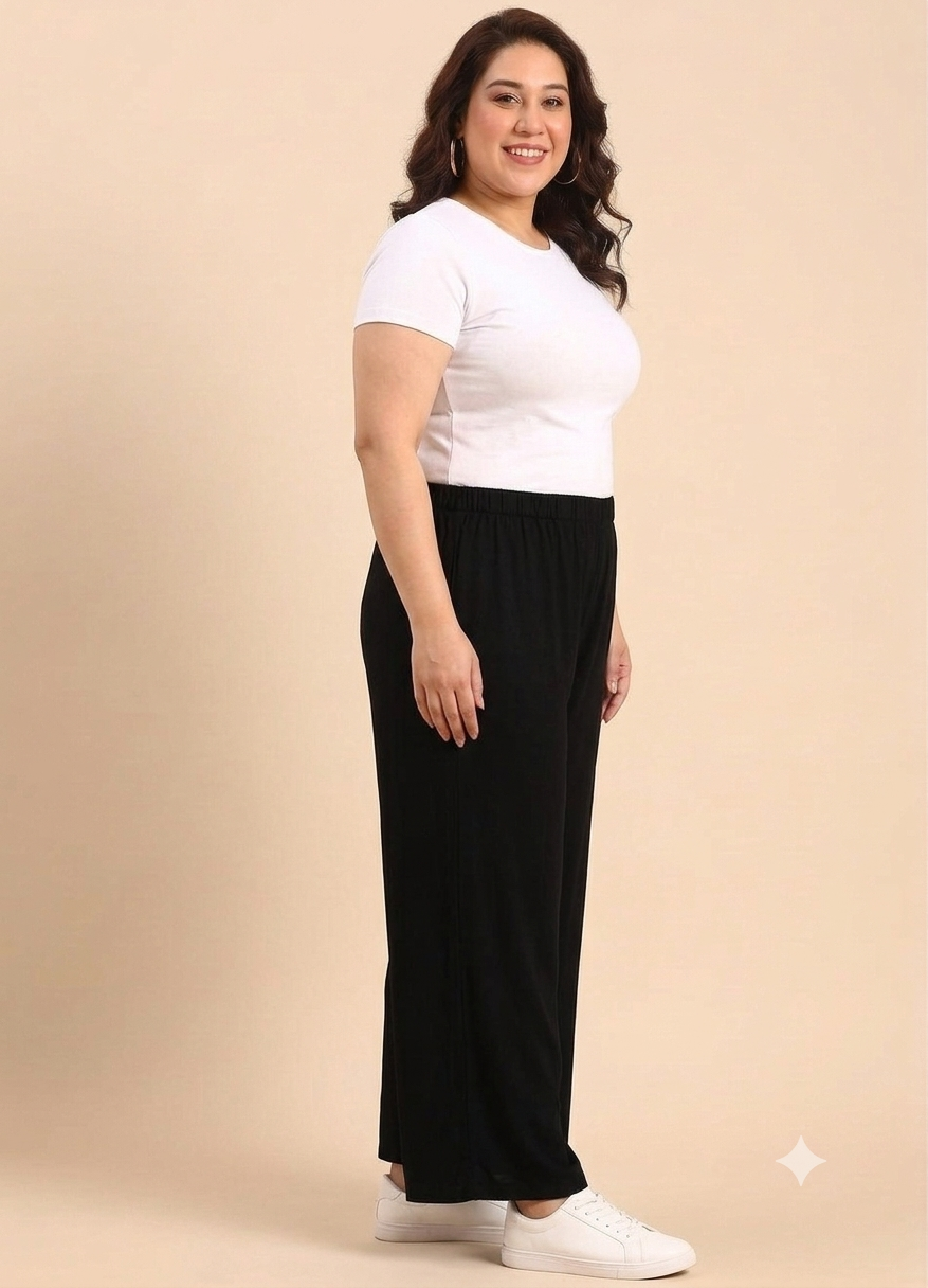 Black Solid Straight Palazzos