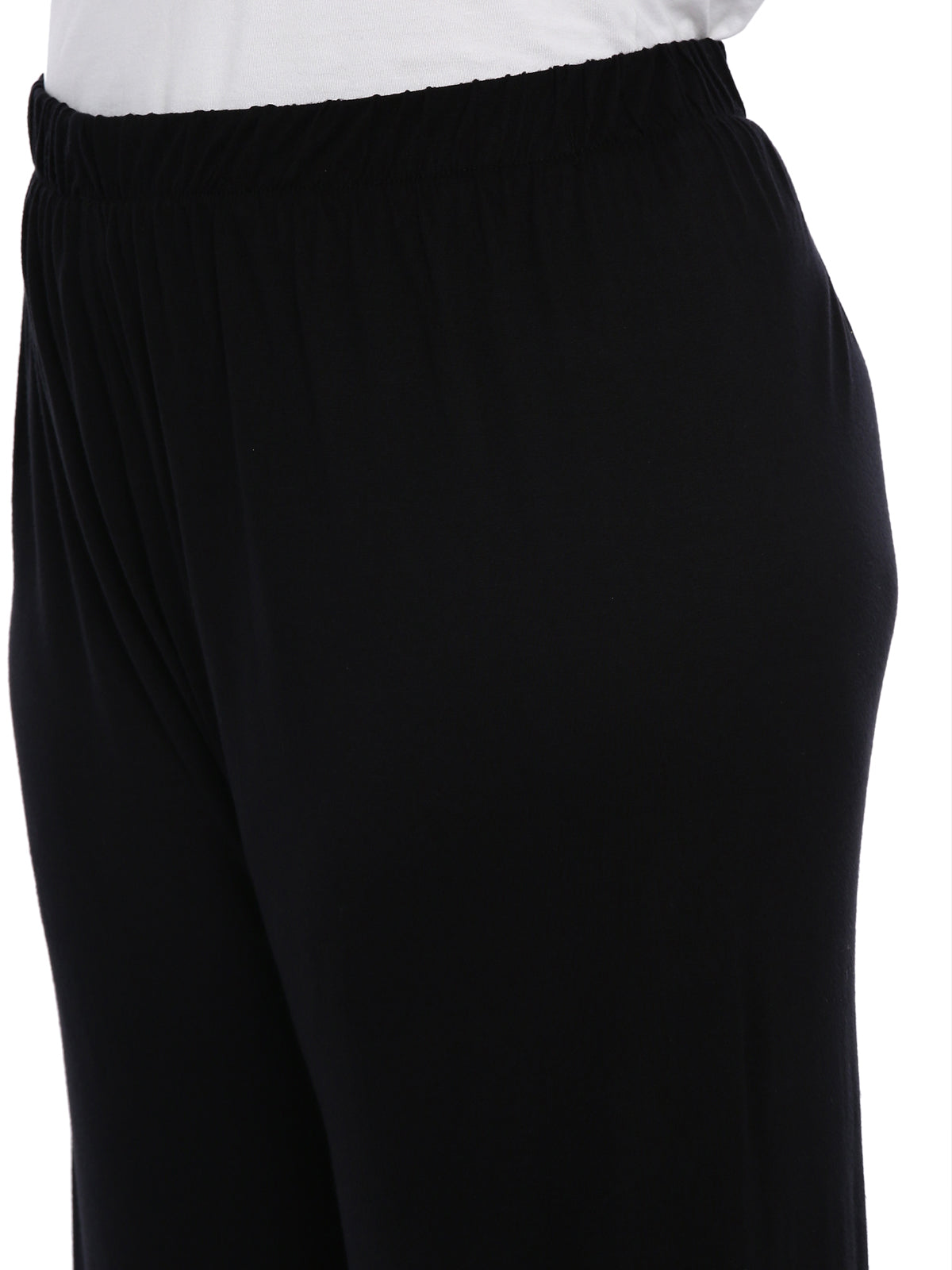 Black Solid Straight Palazzos