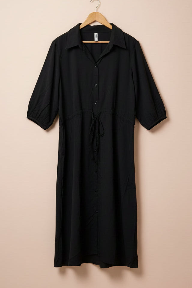 Black V-Neck Collared Dress