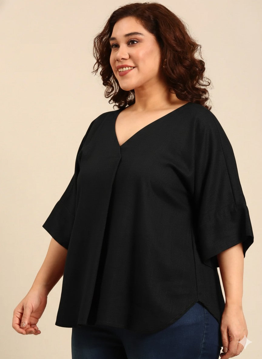 Black V-Neck Drop Shoulder Top