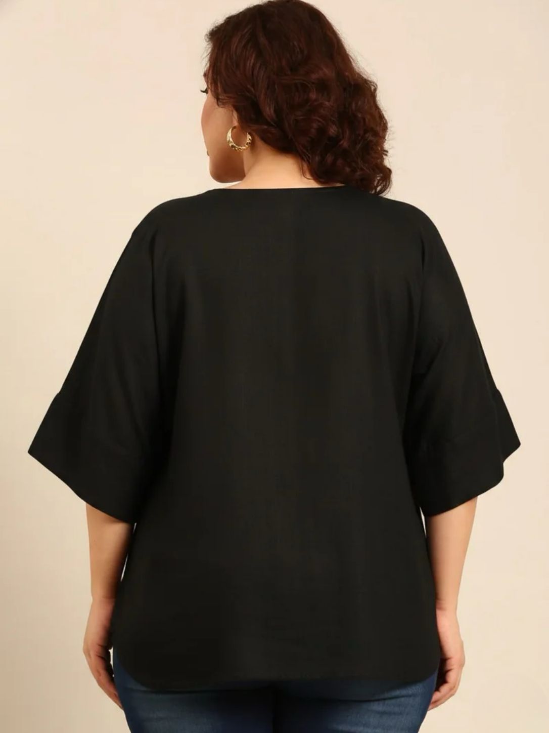 Black V-Neck Drop Shoulder Top