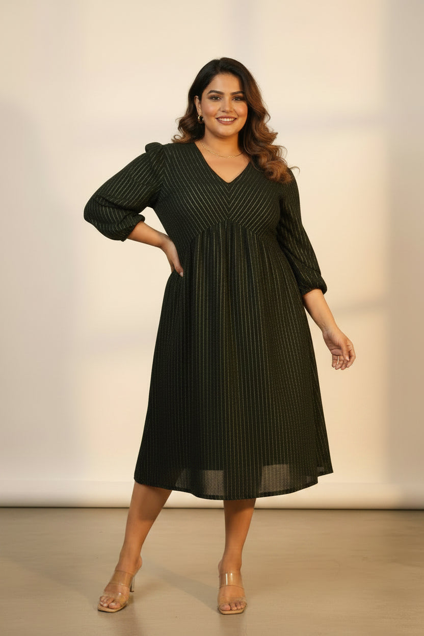 Black V-Neck Midi Dress