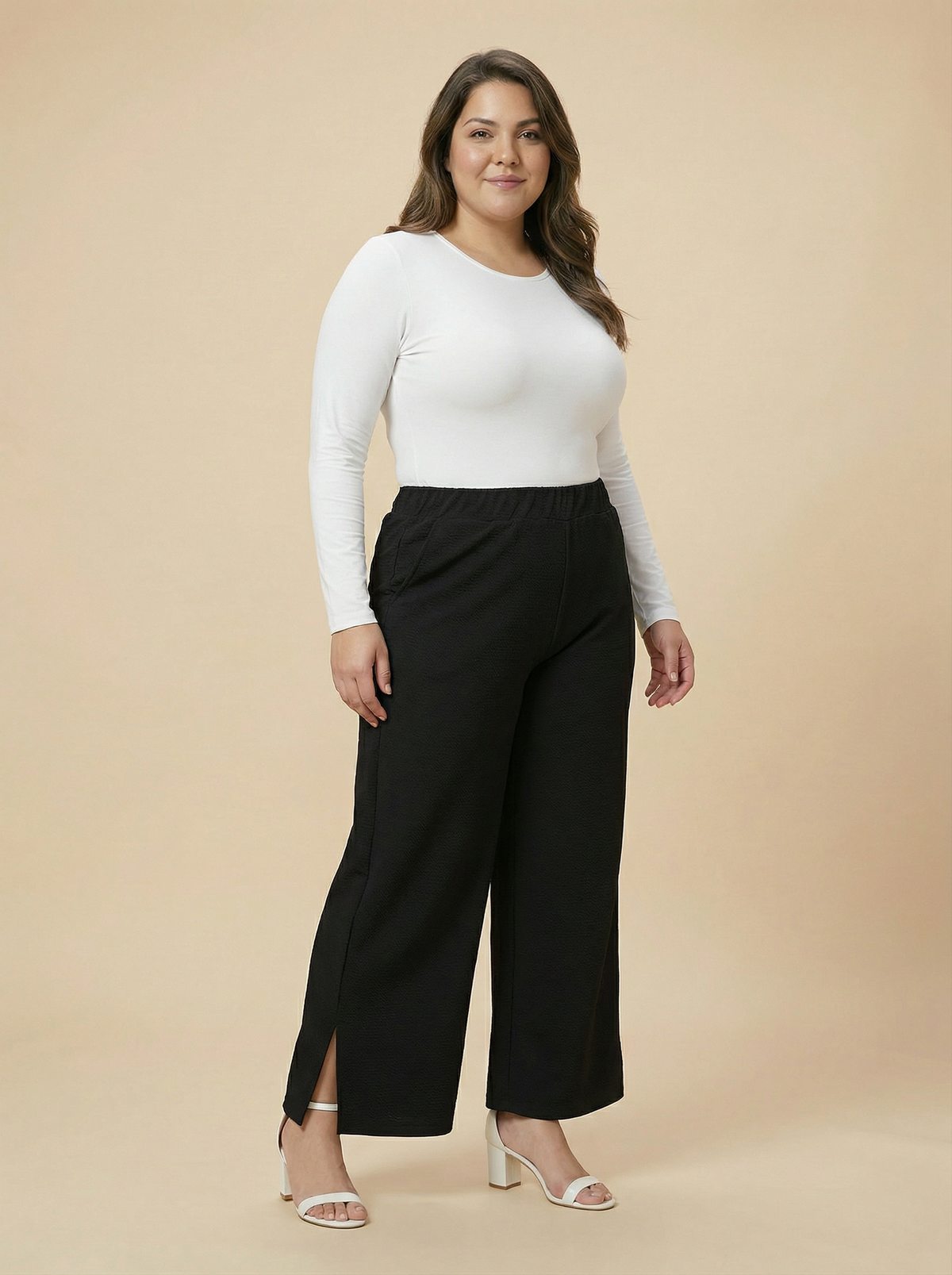 Black Wide-Leg Stretchable Palazzo