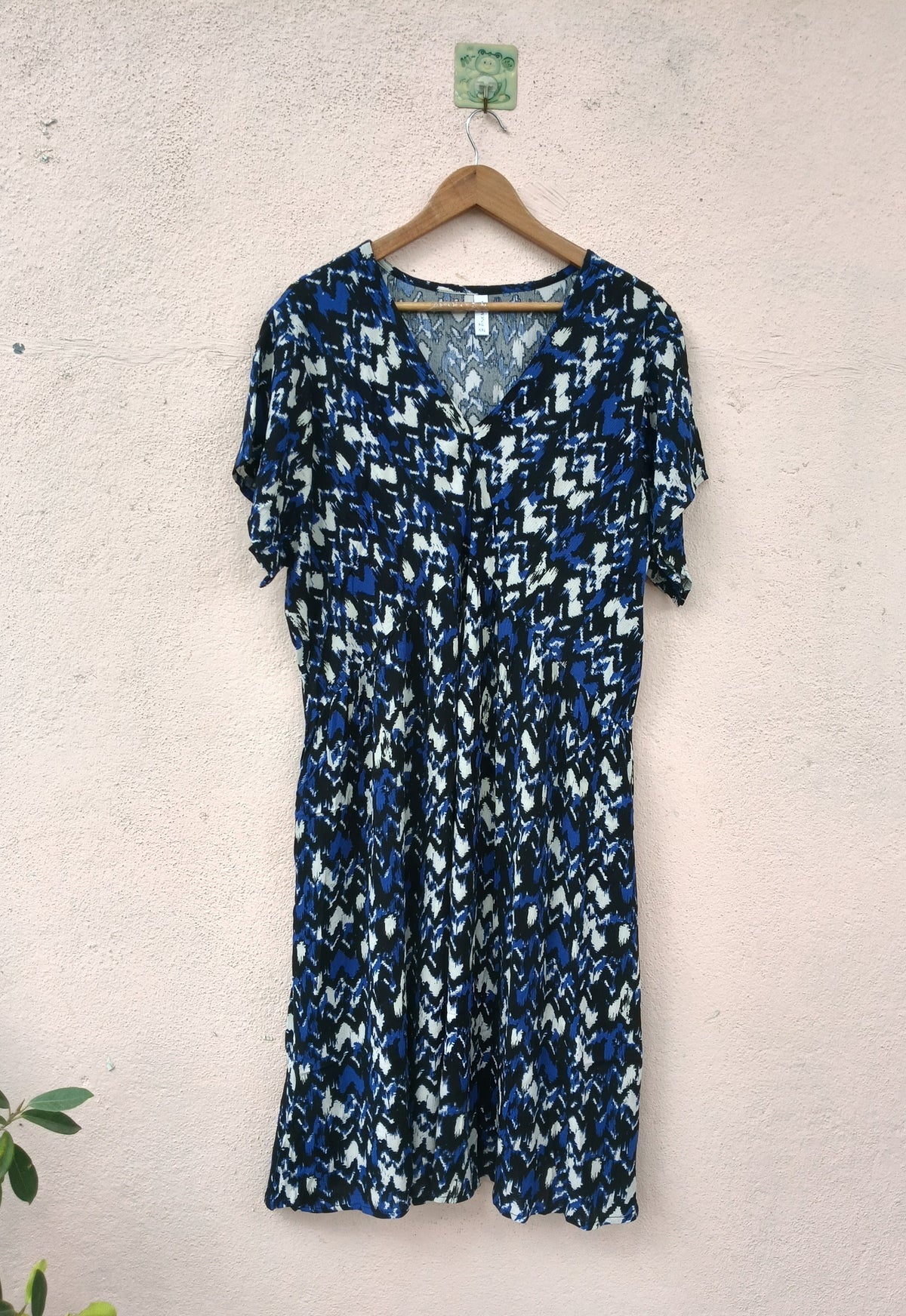 Blue & Black Ikat V-Neck Midi Dress