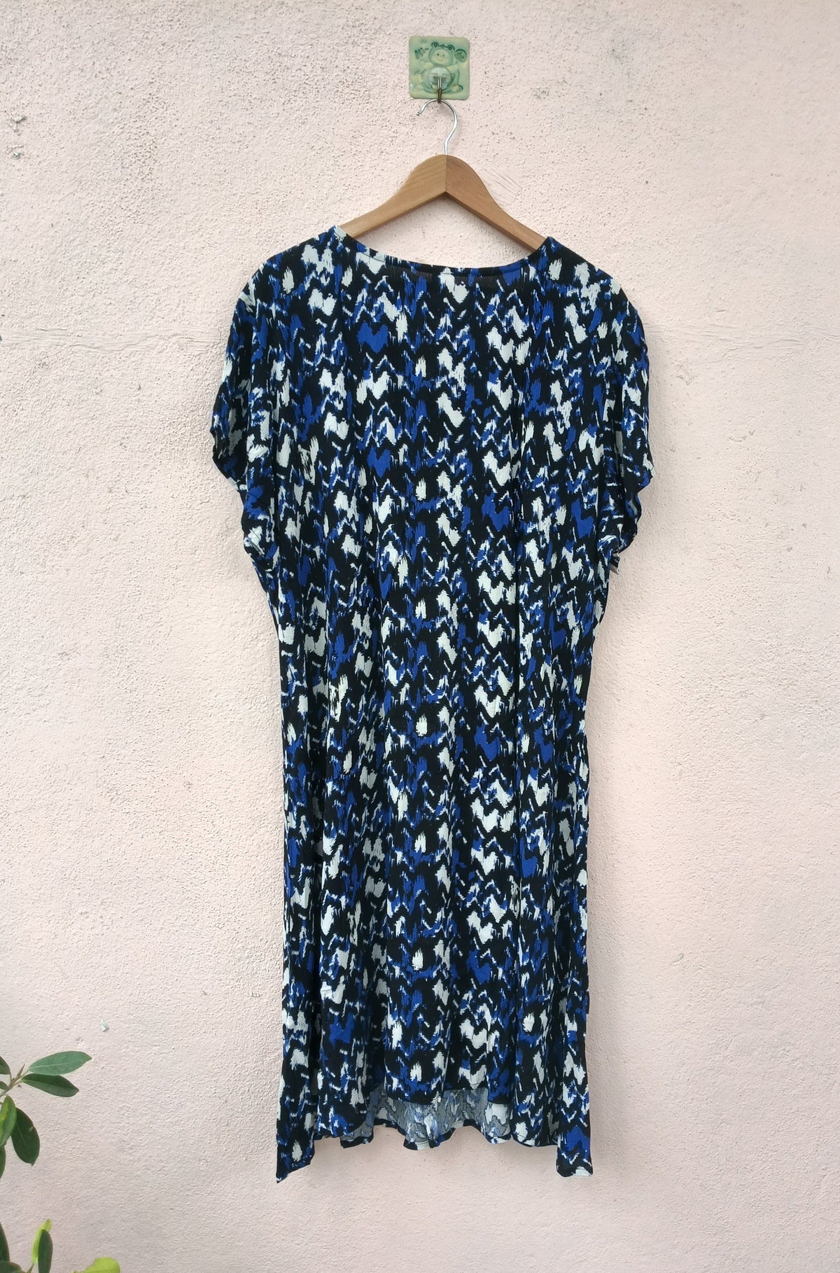 Blue & Black Ikat V-Neck Midi Dress