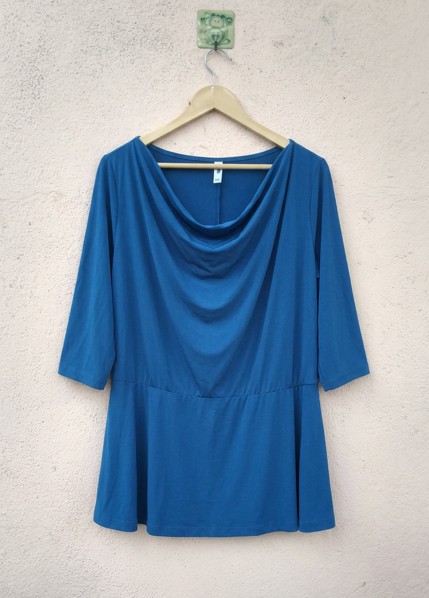 Blue Cowl-Neck Peplum Tunic