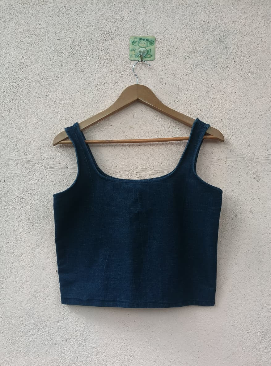 Blue Denim Sleeveless Crop Top