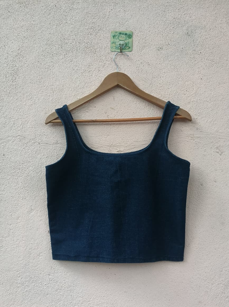 Blue Denim Sleeveless Crop Top