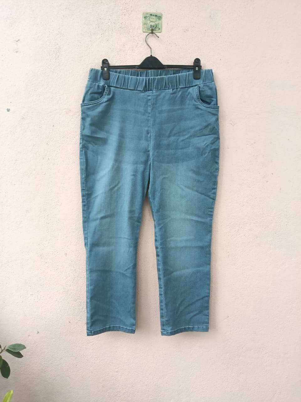 Blue Elastic-Waist Denim Jeans
