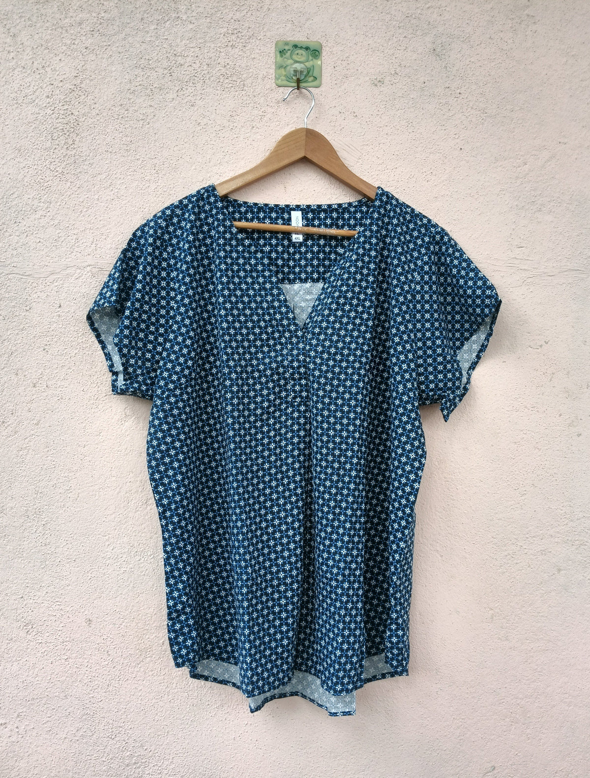 Blue Geometric Print Notch Neck Top