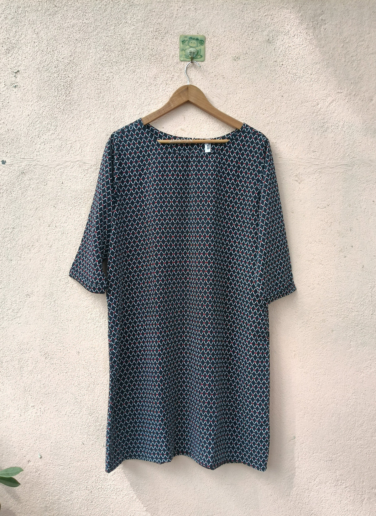 Blue Geometric Printed Round-Neck Dress