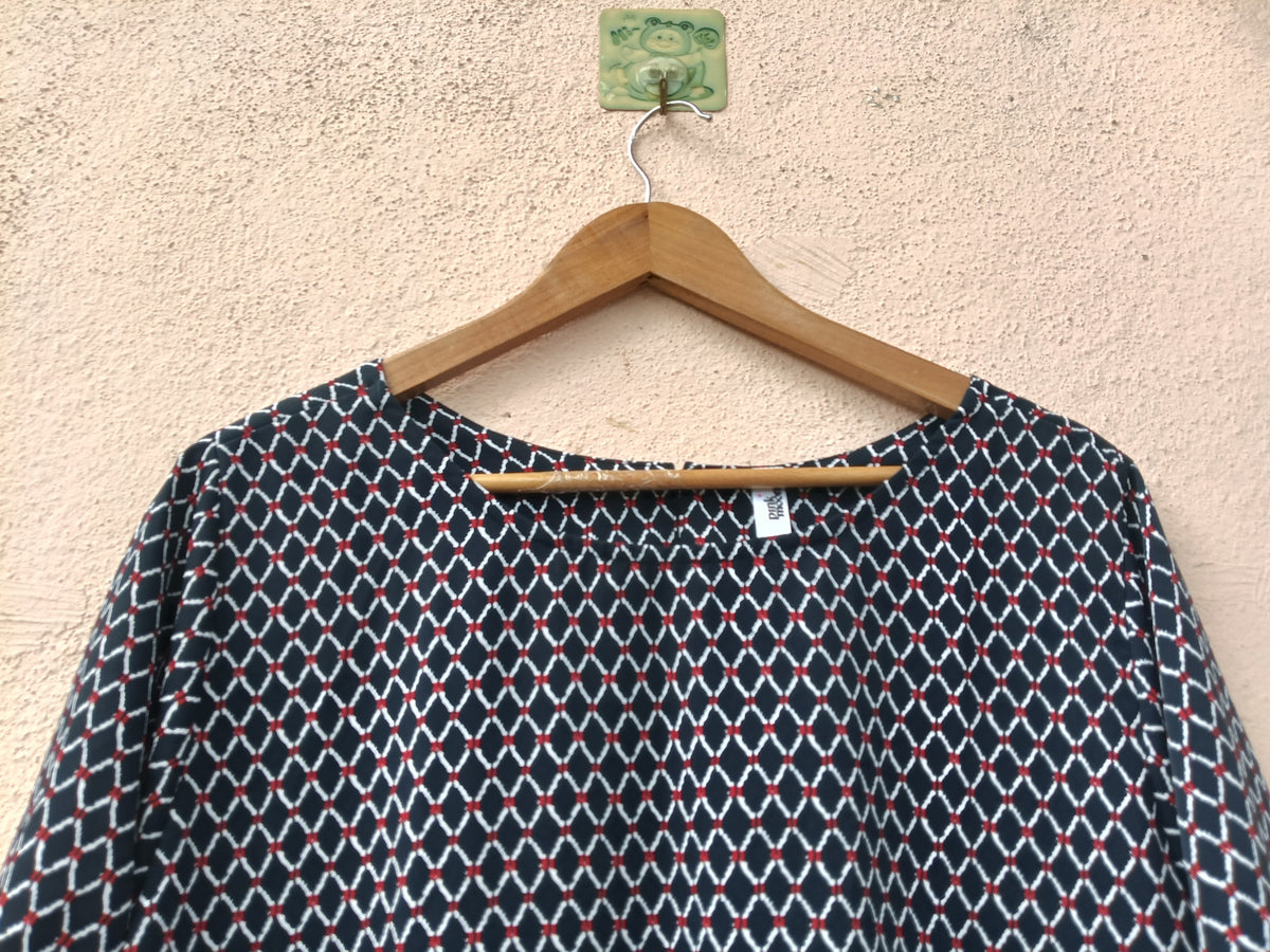 Blue Geometric Printed Round-Neck Dress