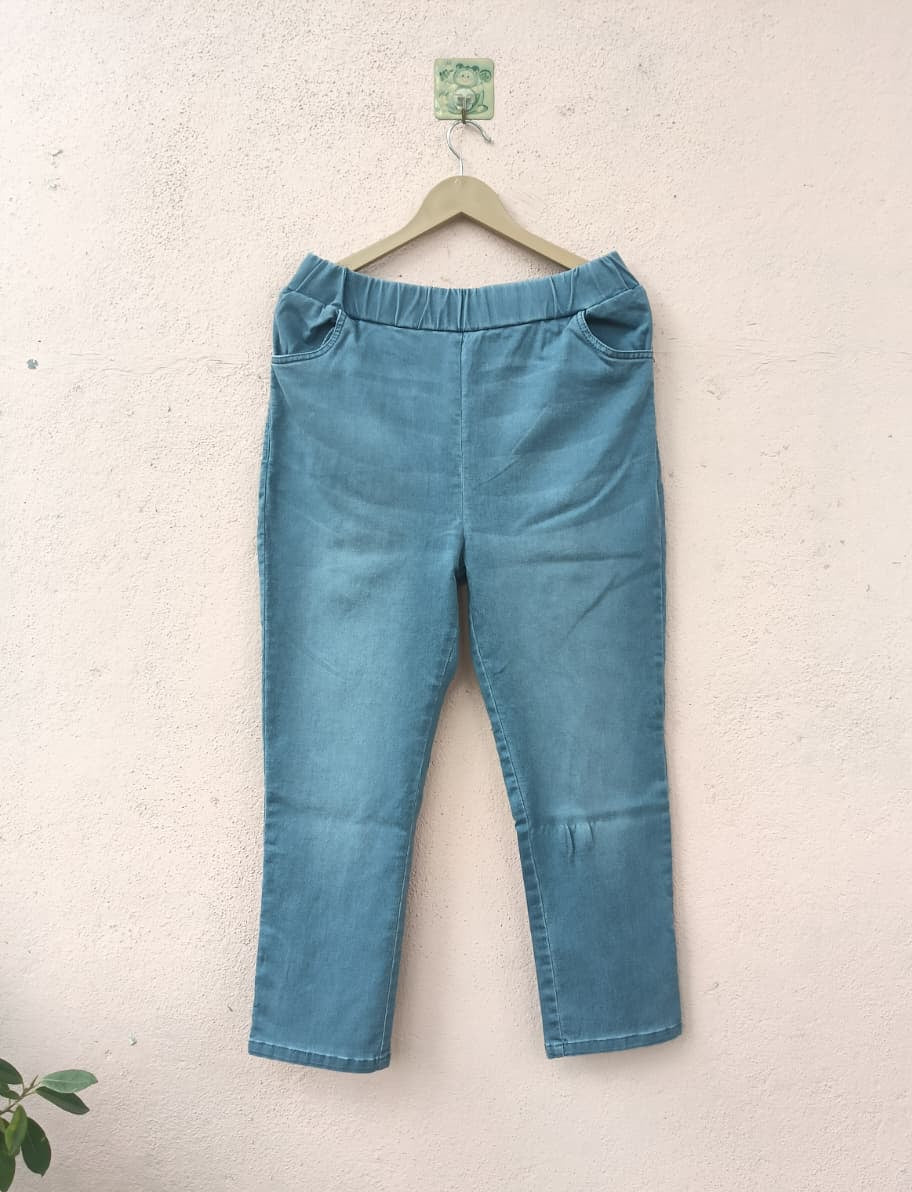 Blue High-Waist Elasticated Jeans