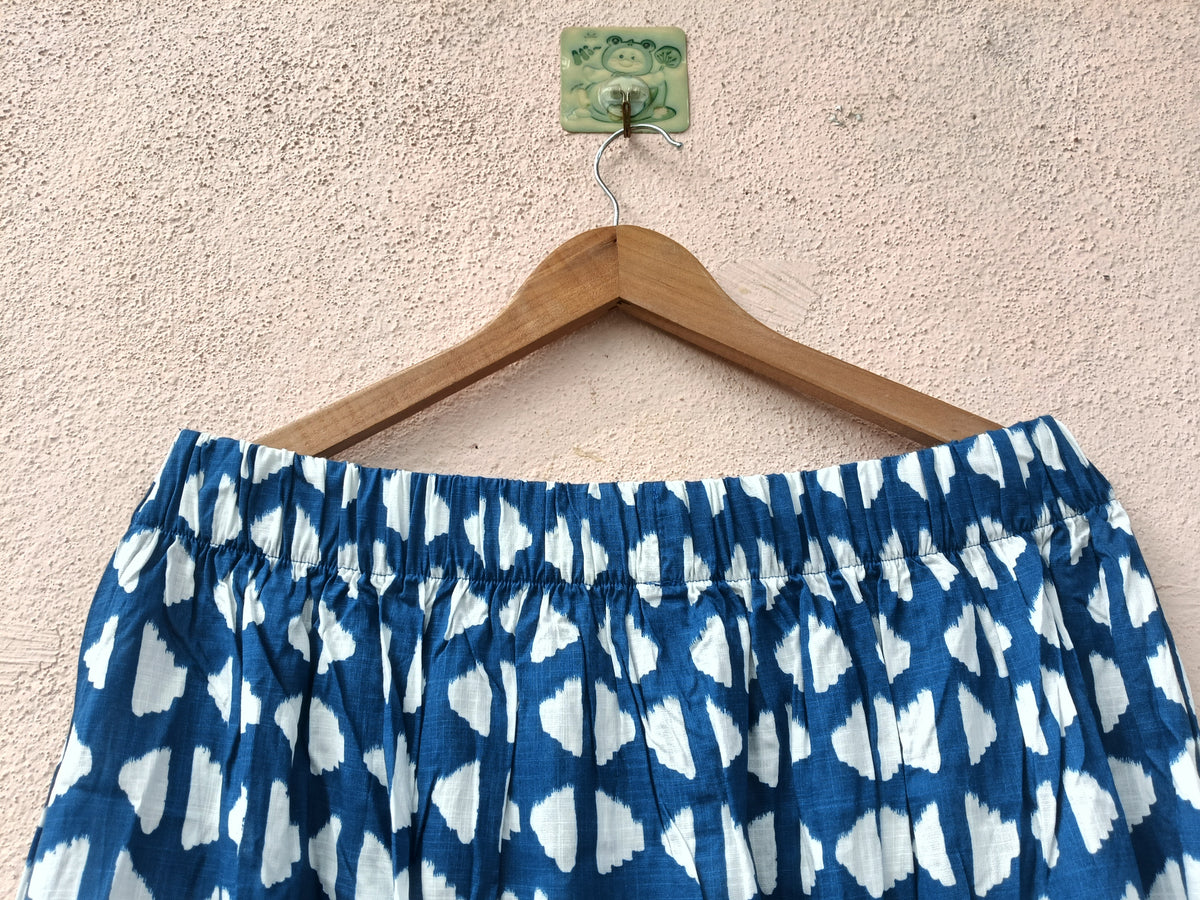 Blue Ikat Print Knee-Length Skirt