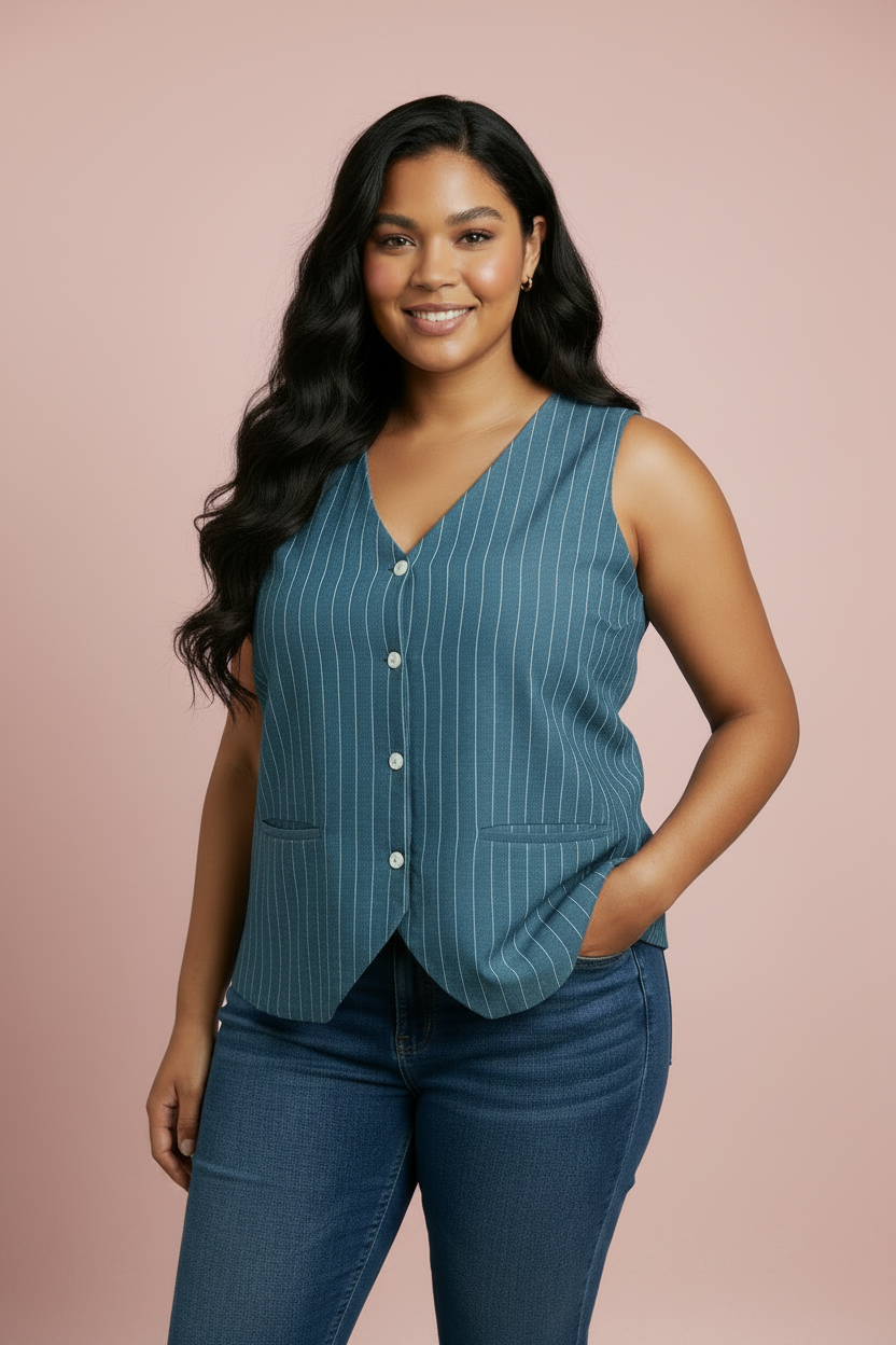 Blue Pinstripe Sleeveless Waistcoat