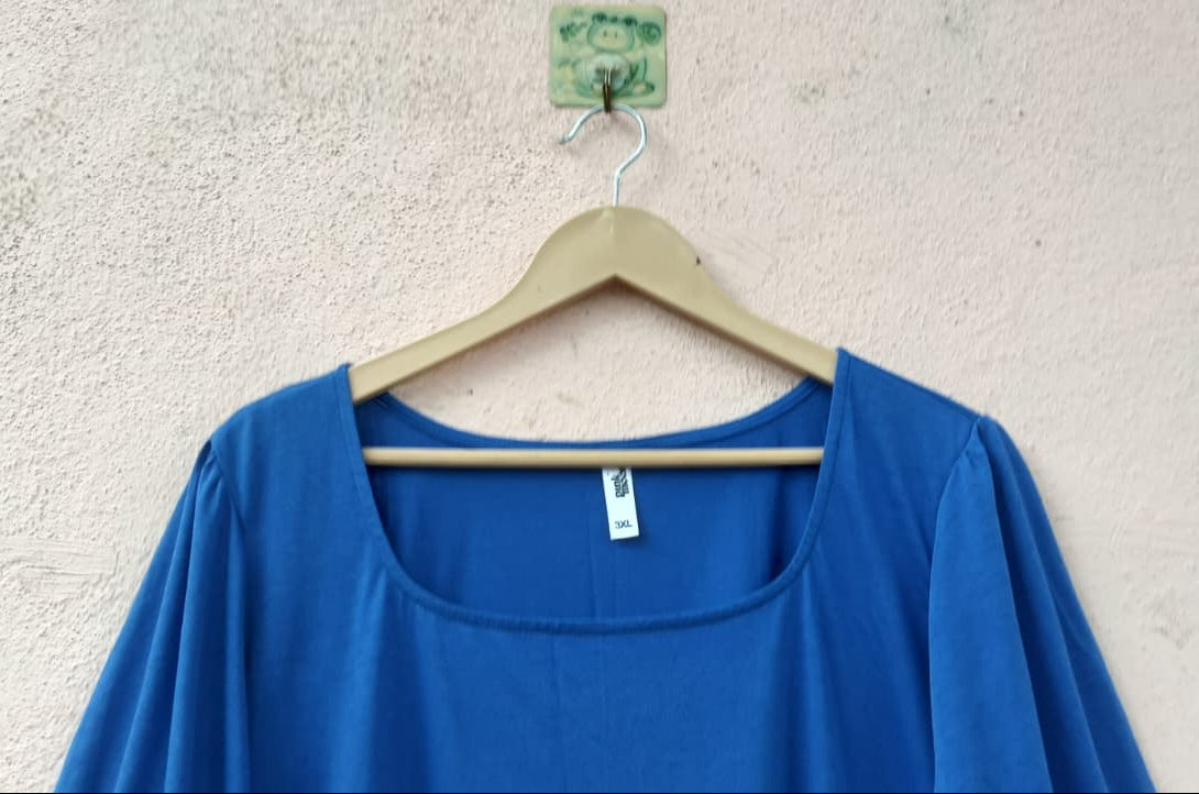 Blue Puff-Sleeves Midi Dress