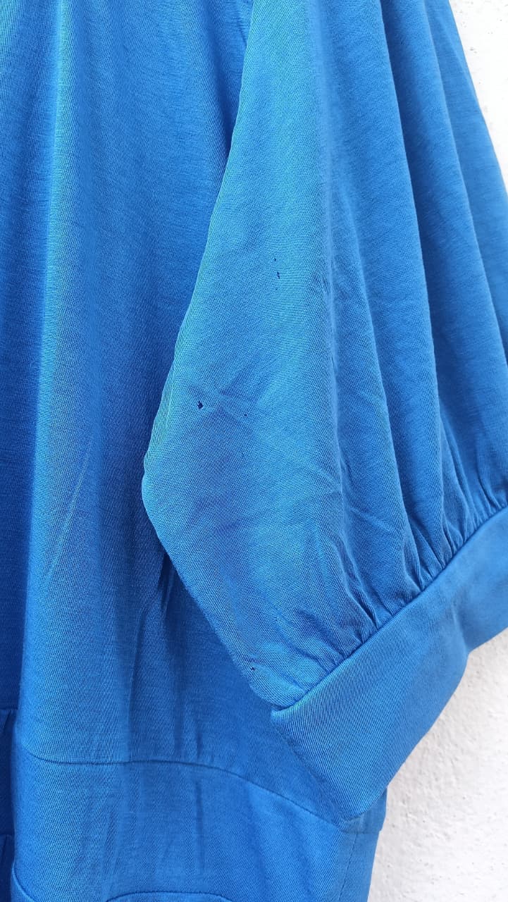 Blue Puff-Sleeves Midi Dress