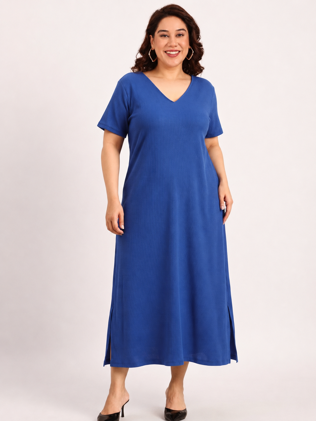 Blue Rib Cotton A-Line Dress