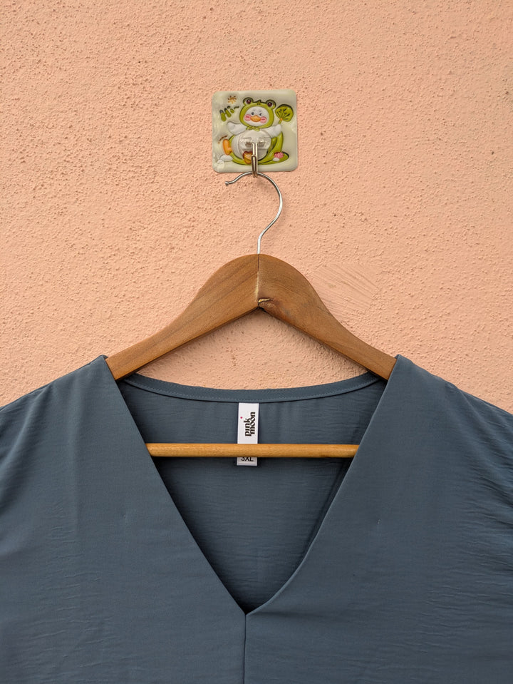 Blue Solid V-Neck Sleeveless Top
