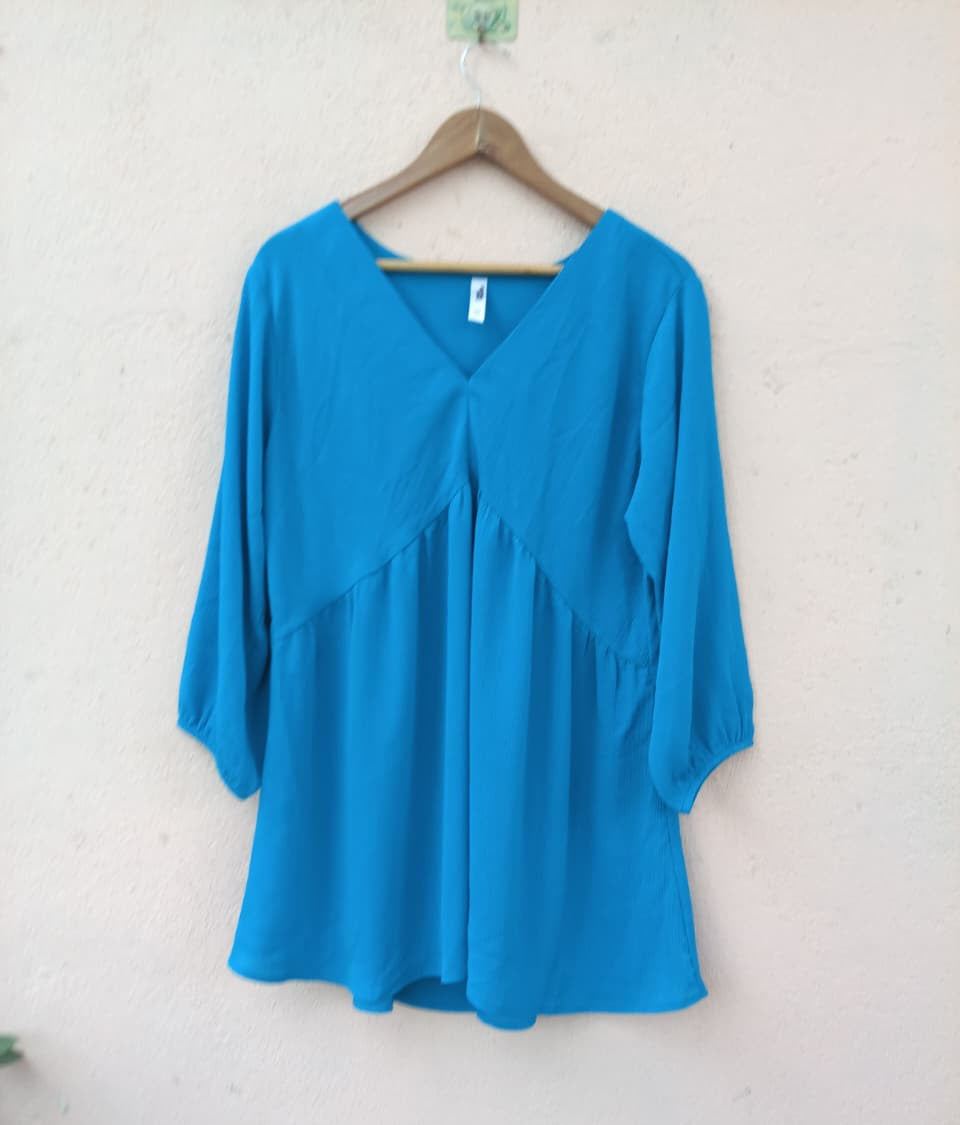 Blue Solid V-Neck Tunic