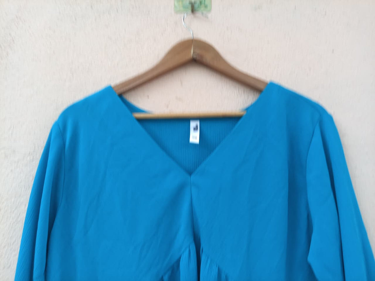 Blue Solid V-Neck Tunic