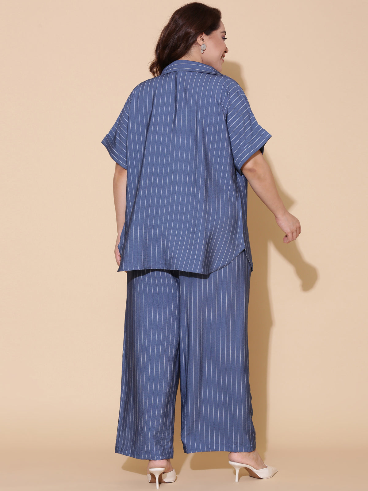Blue Striped Drop Shoulder Shirt