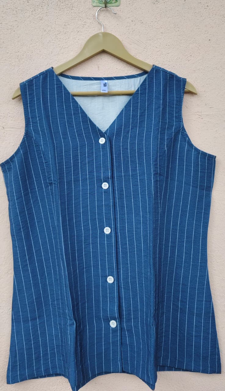 Blue Striped Sleeveless Top
