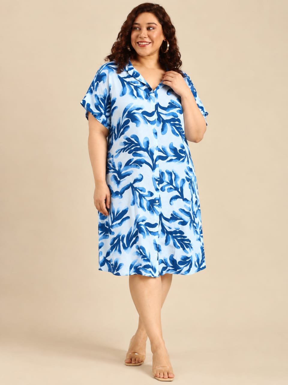Blue & White Oversized Midi Shirt Dress