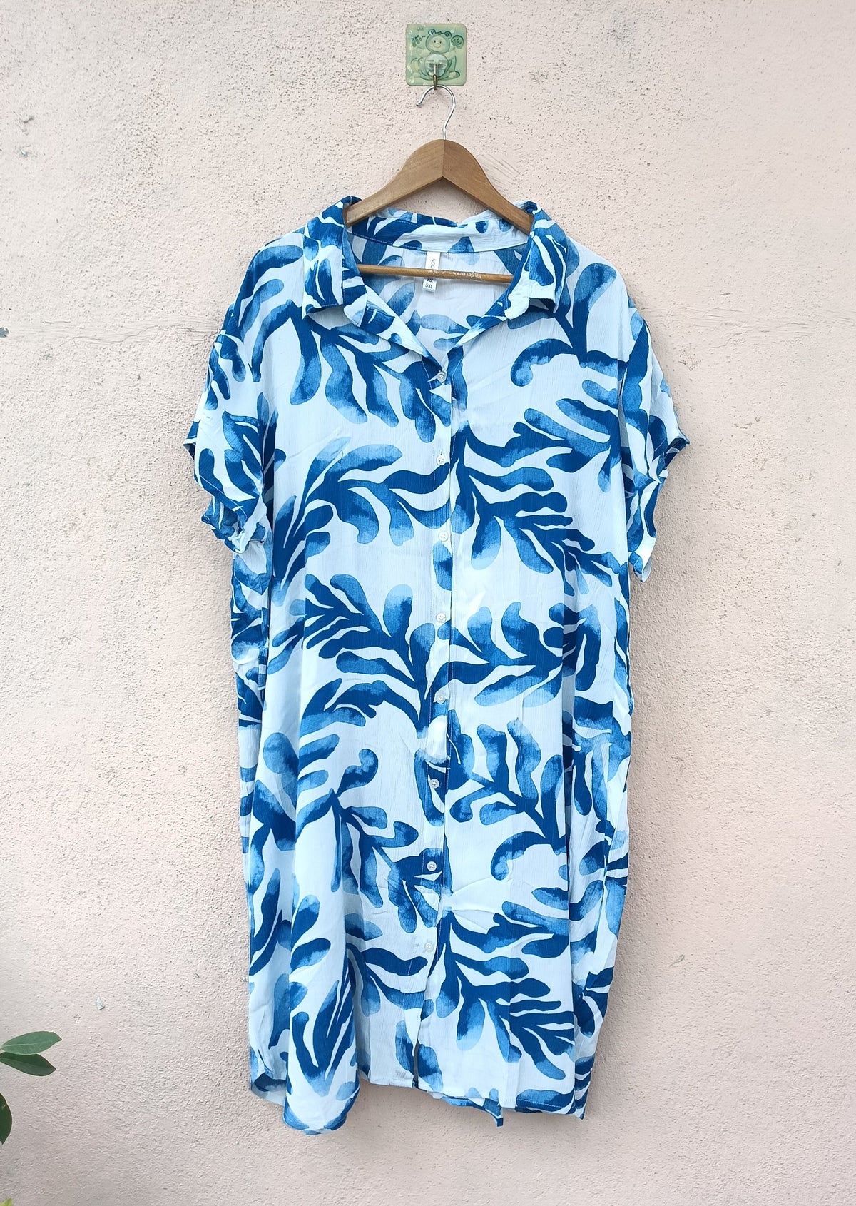 Blue & White Oversized Midi Shirt Dress