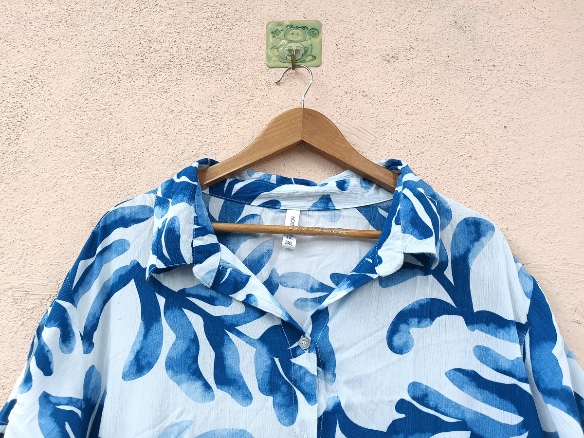 Blue & White Oversized Midi Shirt Dress