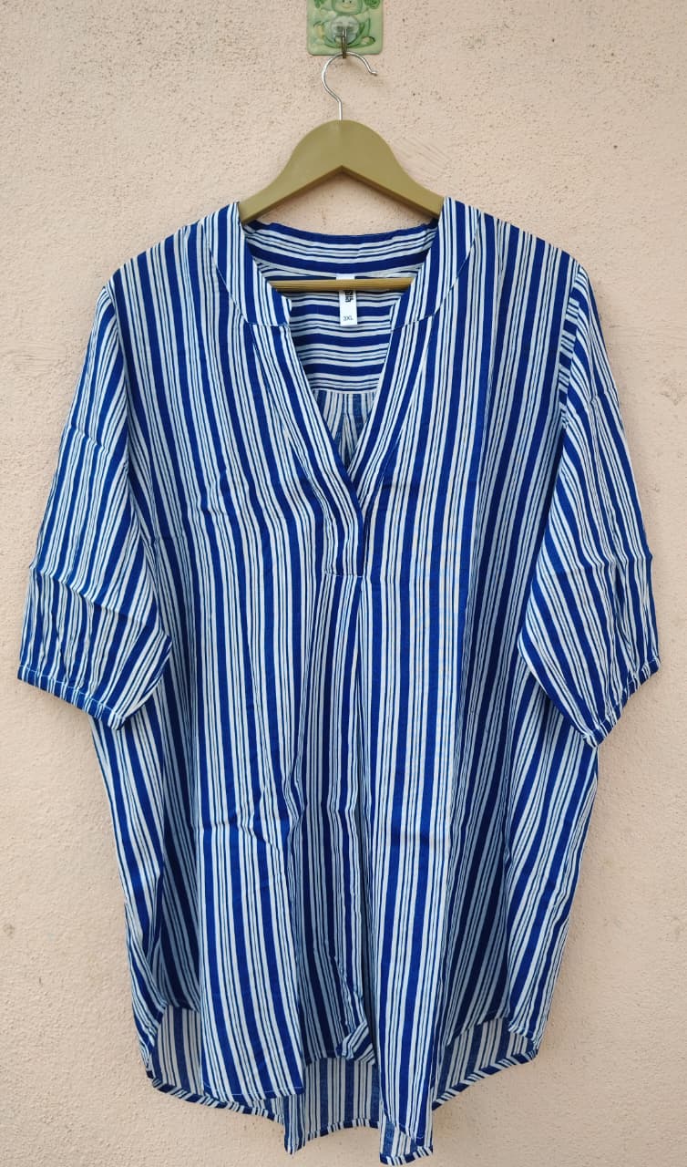 Blue & White Striped V-Neck Top